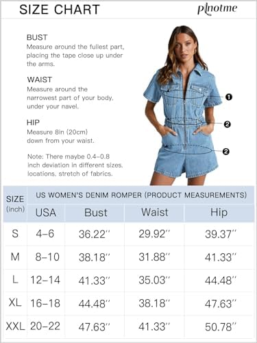 PLNOTME Womens Summer Denim Romper Short Sleeve Zip Up Utility Pockets Jean Jumpsuit Shorts Plnotme