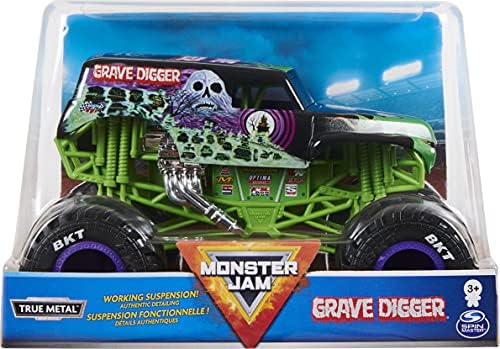 Монстр-трак Grave Digger 1:24, коллекционный внедорожник с хромированными дисками и шинами BKT Monster Jam