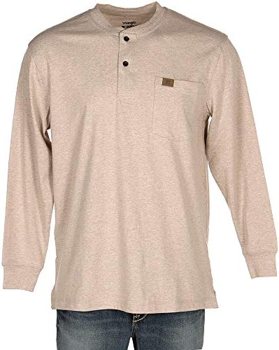 Wrangler RIGGS Workwear Men’s Long Sleeve Henley, Oatmeal Heather, 2X-Large Wrangler