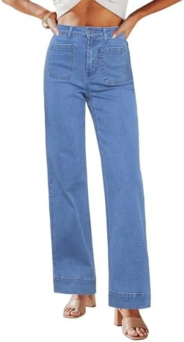 GRAPENT Wide Leg Jeans for Women High Waisted Flare Trendy Stretchy Denim Pants Duo Pockets Trouser Jeans Grapent