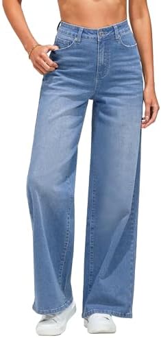 GRAPENT Wide Leg Jeans for Women Trendy High Waisted Stretchy Denim Pants 90s Baggy Jeans Trouser Jeans with Pockets Grapent