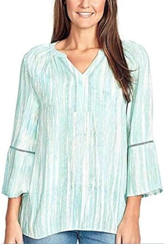 Gloria Vanderbilt Womens Nova Flutter Sleeve BlouseTribal, Variety (Paint Flow Aqua Mist, M) Gloria Vanderbilt