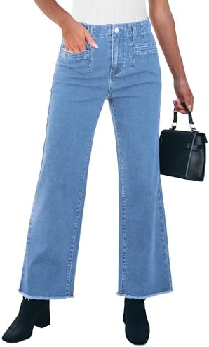 GRAPENT Wide Leg Jeans for Women High Waisted Trendy Jeans Denim Pants Stretchy Baggy with Pockets Grapent