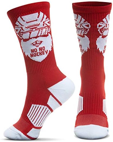 ChalkTalkSPORTS Hockey Athletic Woven Mid-Calf Socks | Ho Ho Hockey Socks | Red ChalkTalkSPORTS