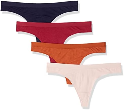 Amazon Essentials Women's Ribbed Cotton Thong Underwear, Pack of 4 Amazon Essentials