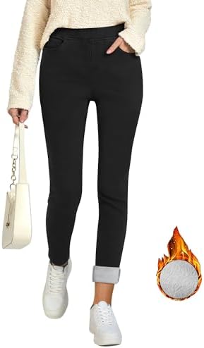 GRAPENT Jeans for Women High Waisted Pull On Fleece Lined Leggings Stretchy Denim Skinny Jeggings Thermal Winter Pants Grapent