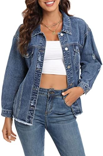 Women Denim Jacket Long Sleeve Button Down Cotton Western Fashion Basic Jeans Jackets For Women 2 Pockets Ettelo