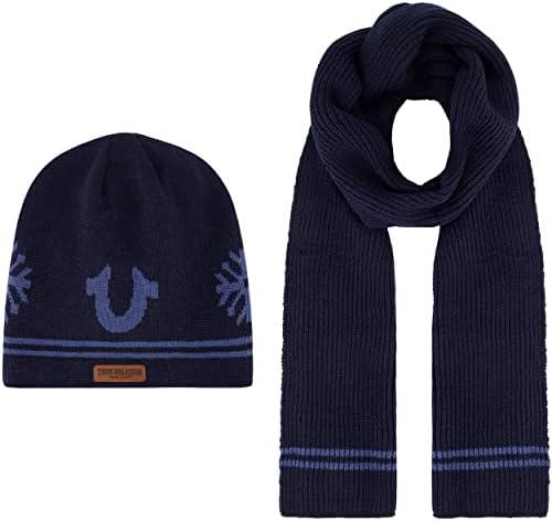 True Religion womens Beanie Hat and Scarf Set, Ribbed Long Winter Knit Cap and Scarf With End Stripes True Religion