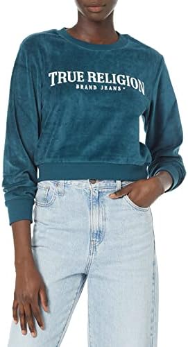 True Religion Women's Velour Shrunken Sweatshirt True Religion