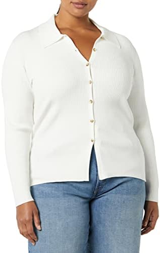 Amazon Essentials Women's Fine Gauge Stretch Polo Ribbed Cardigan (Previously Daily Ritual) Amazon Essentials