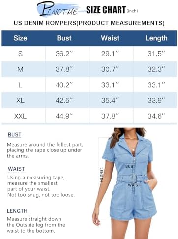 PLNOTME Women's Summer Denim Rompers Zip Up Belted Short Jeans Jumpsuits with Pockets Plnotme