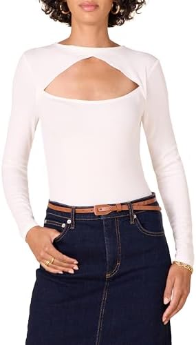 Amazon Essentials Women's Fine Rib Long Sleeve Cutout Bodysuit (Previously Daily Ritual) Amazon Essentials