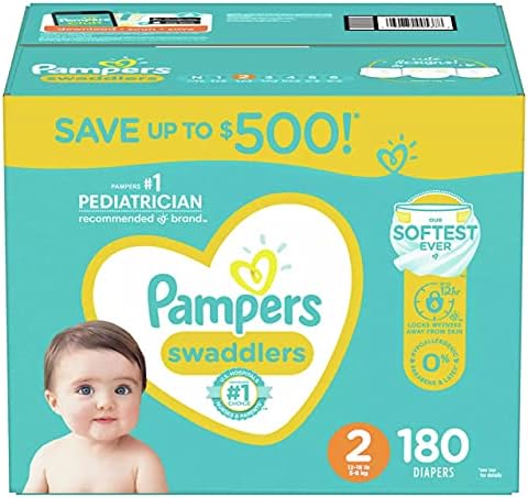 Pampers Swaddlers Diapers, Size 2 (12-18 Pounds), 180 Count Pampers