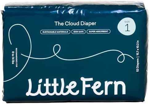 Size 1 - Cloud Diaper - Soft, Hyper-Absorbent, Non-Toxic Bamboo Diapers (Size 1, 52, Count) Little Fern