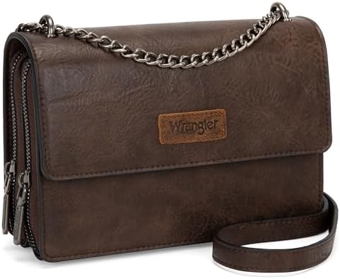 Wrangler Flap Crossbody Purse for Women Shoulder Bag Vintage Wallets with Chain Strap Wrangler