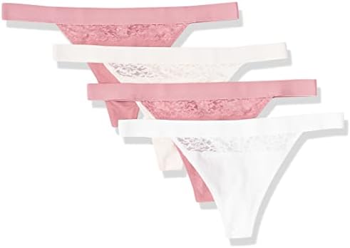 Amazon Essentials Women's Cotton and Lace Thong Underwear, Pack of 4 Amazon Essentials