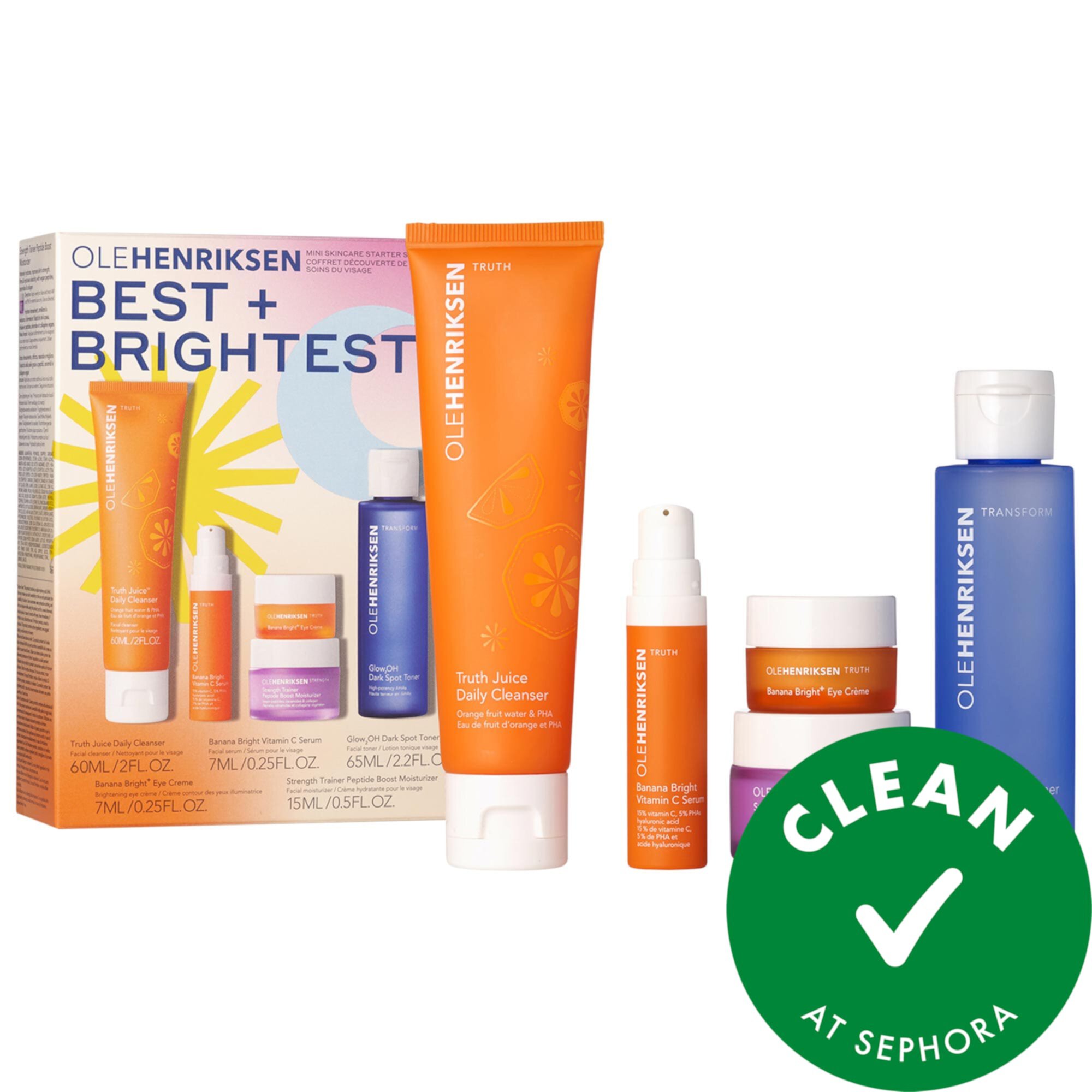 Мини-набор для ухода за кожей Best + Brightest с витамином C и AHA, 5 предметов Olehenriksen