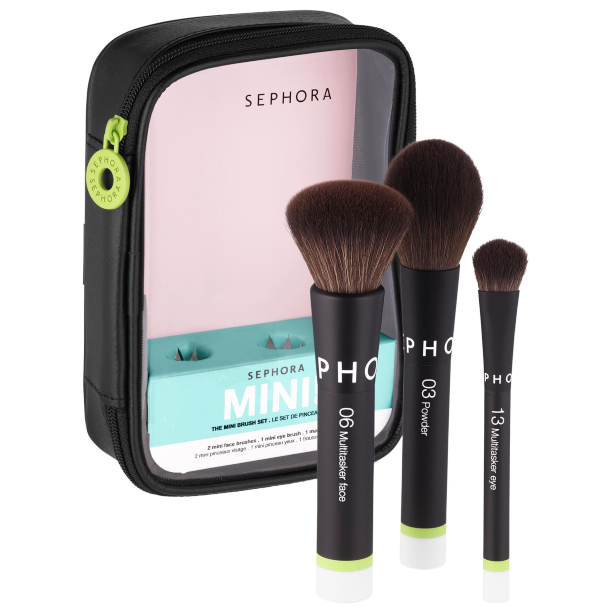 Набор мини-кистей для лица и глаз, синтетические, в Travel-сумке Sephora Collection