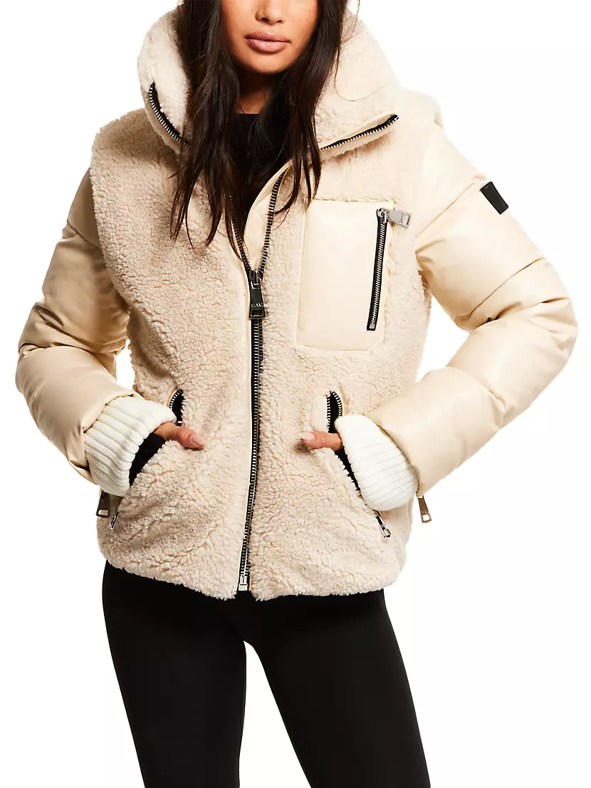 Wylie Vegan Leather &amp; Sherpa Puffer Jacket Sam.