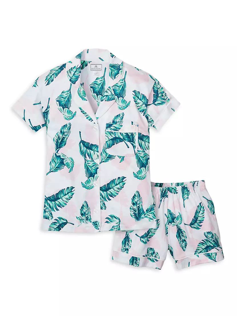 St. Tropez Palm Print 2-Piece Pajama Set Petite Plume