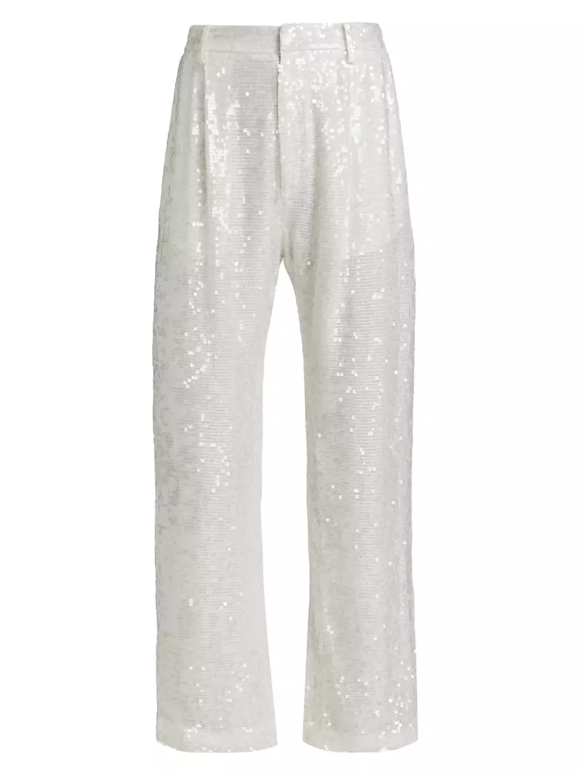 Sequined Straight-Leg Crop Pants Lapointe