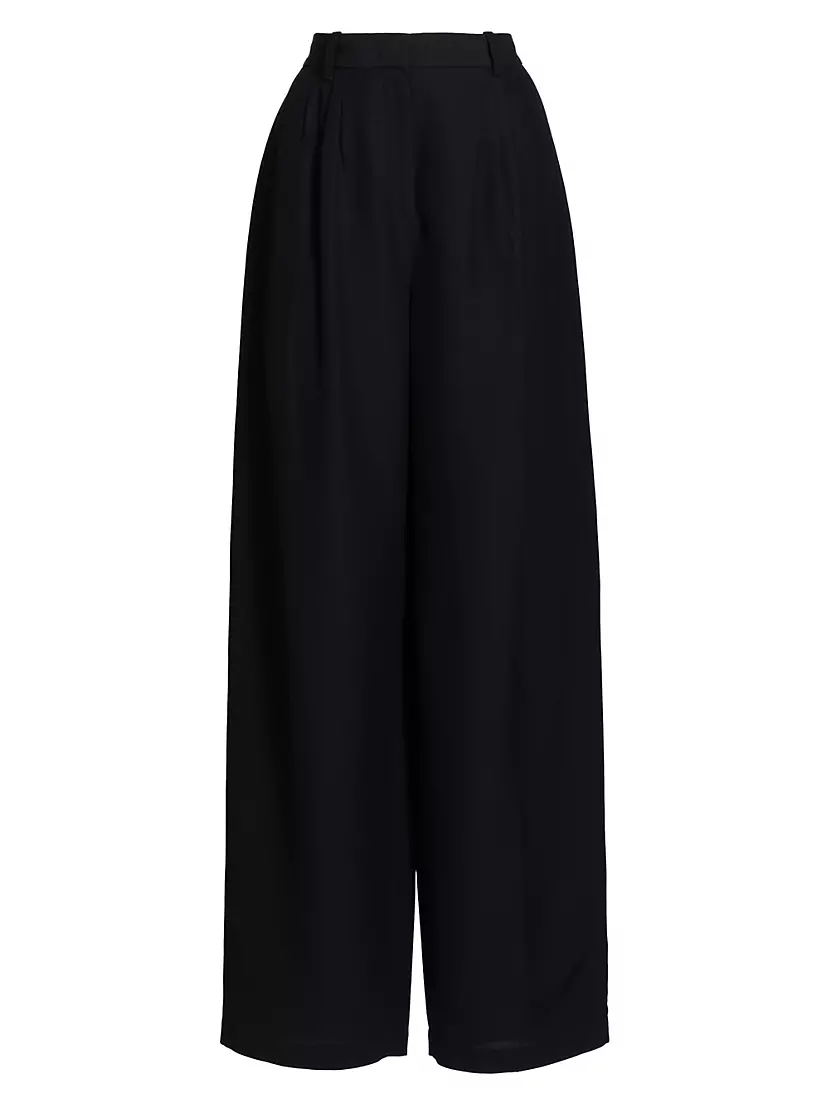 Wool-Blend Pleated Wide-Leg Trousers Co