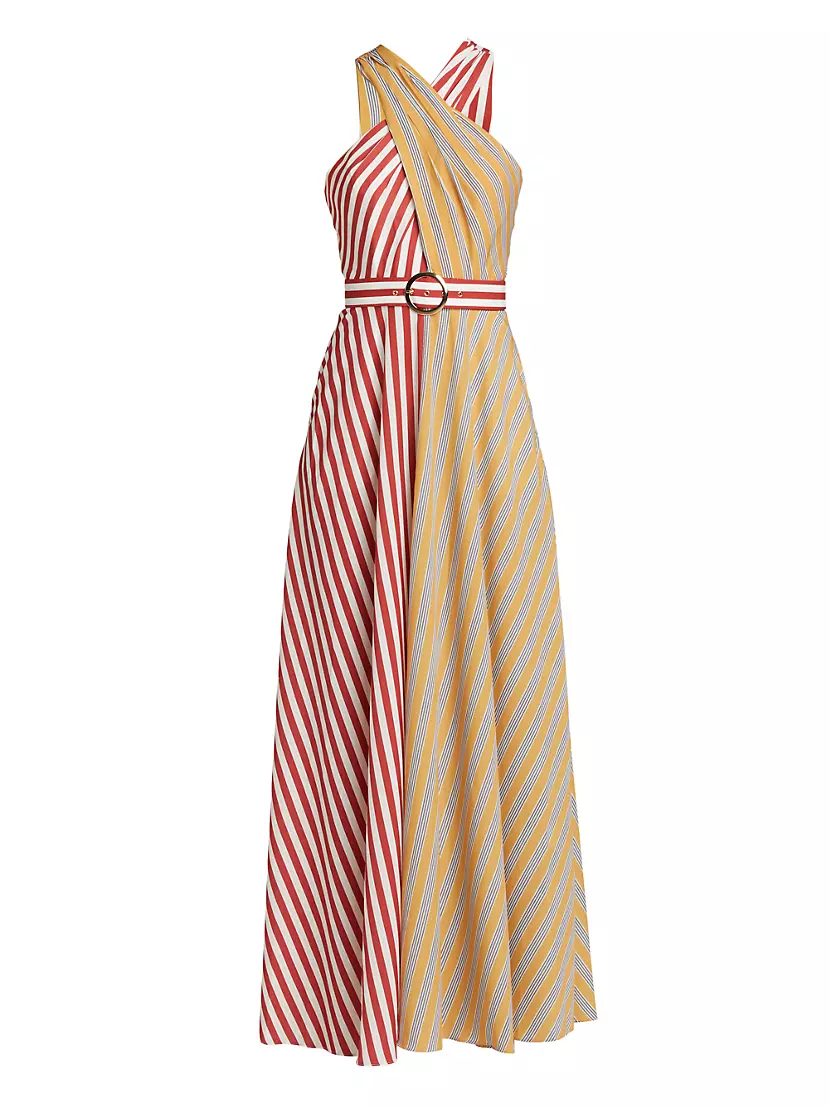 Mackenzie Split-Striped Halter Maxi Dress Toccin