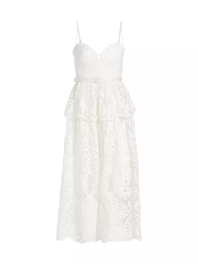 Lace Cotton Tiered Midi-Dress Self-Portrait