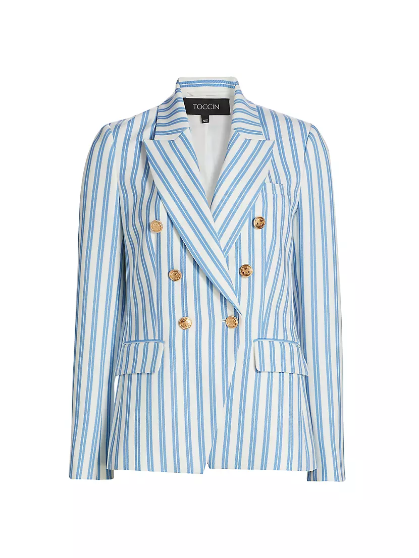 Kylie Striped Double-Breasted Cutaway Blazer Toccin