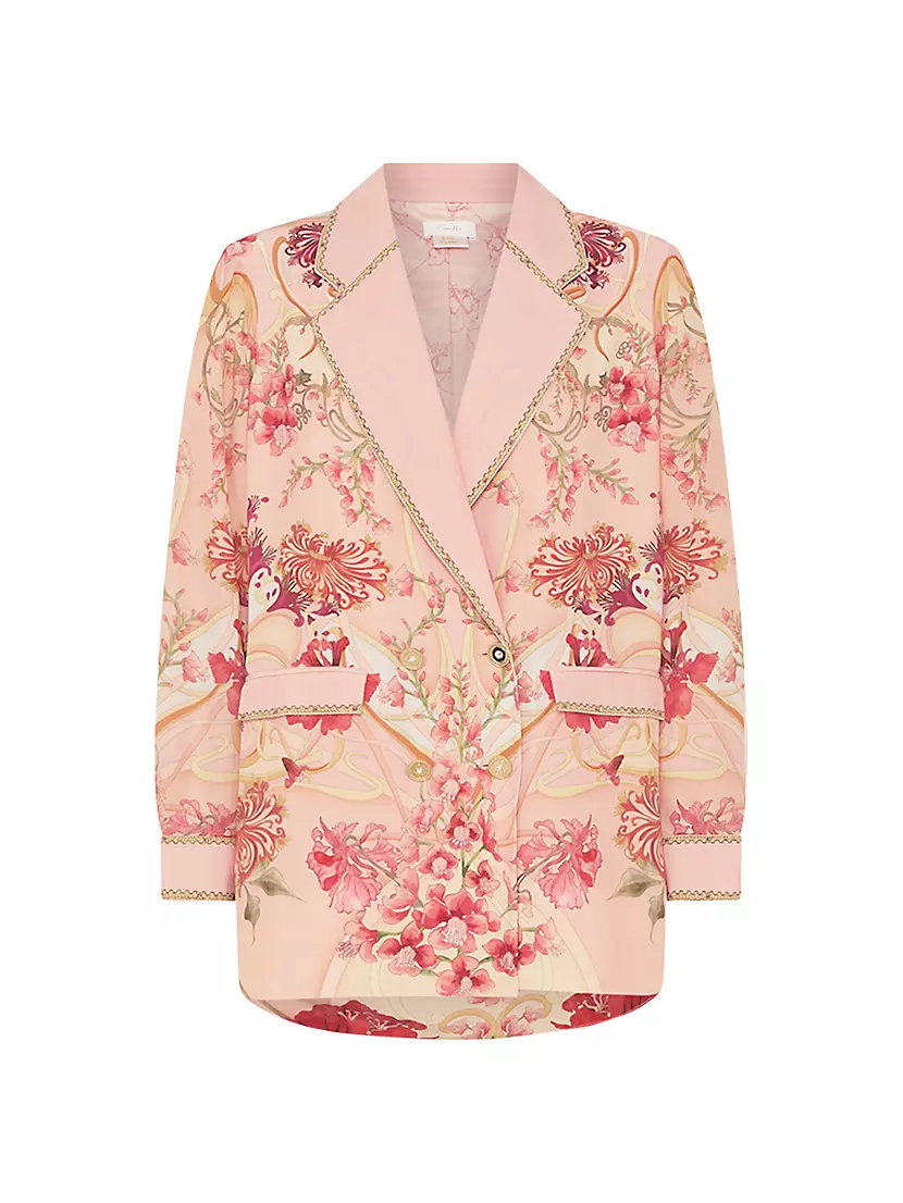 Floral Silk Double-Breasted Blazer Camilla