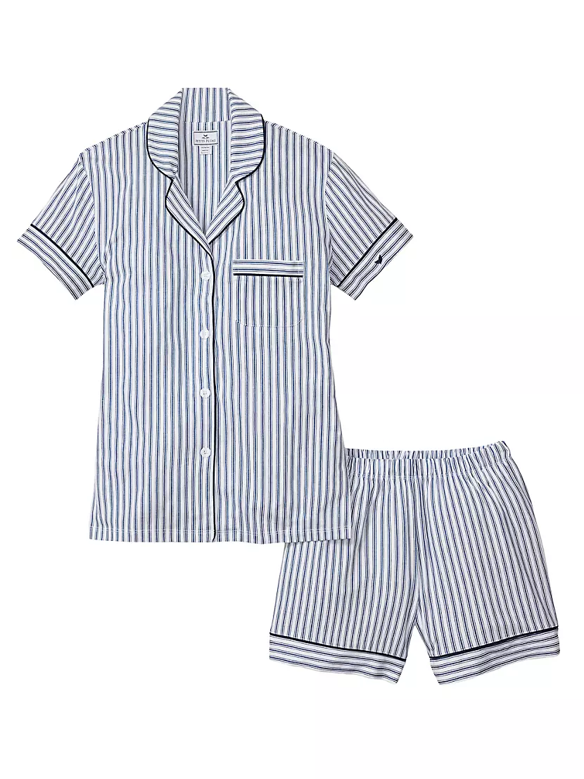 French Ticking 2-Piece Cotton Pajama Shorts Set Petite Plume