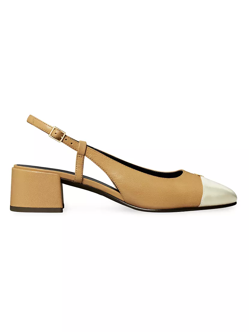 45MM Cap-Toe Leather Slingback Pumps Tory Burch