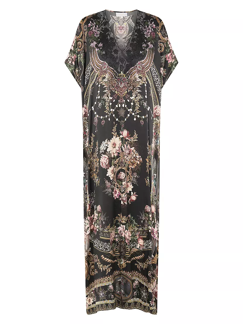 Embellished Floral Silk Caftan Camilla