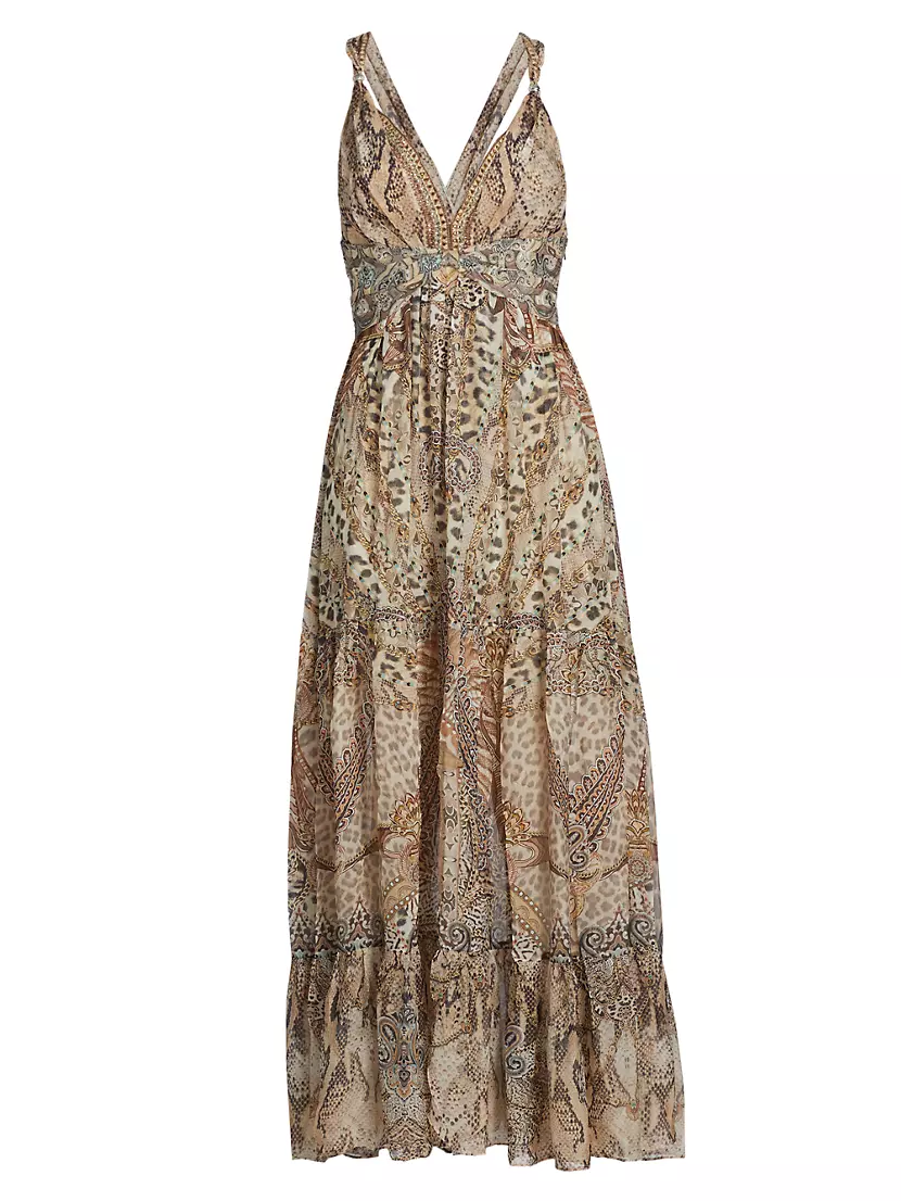 Bead Strap Gathered Silk Maxi Dress Camilla