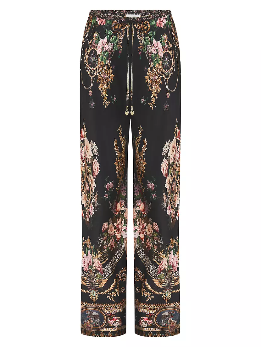 Floral Silk Wide-Leg Pants Camilla