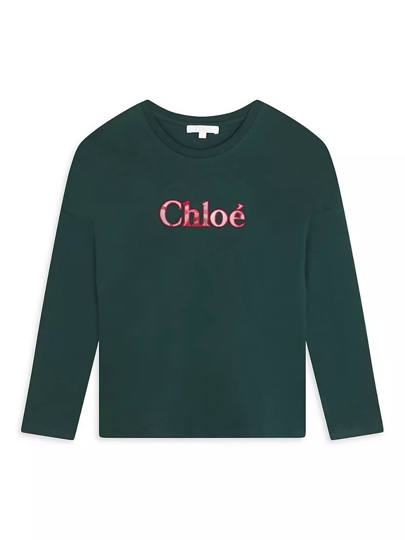 Футболка с длинным рукавом для девочек Chloé с логотипом и ярким спиральным принтом Chloe