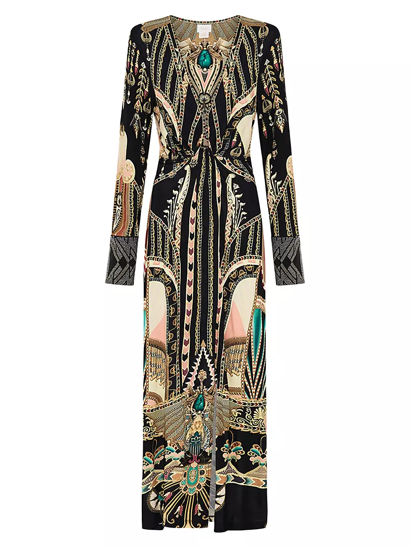 Printed Jersey Long-Sleeve Maxi Dress Camilla