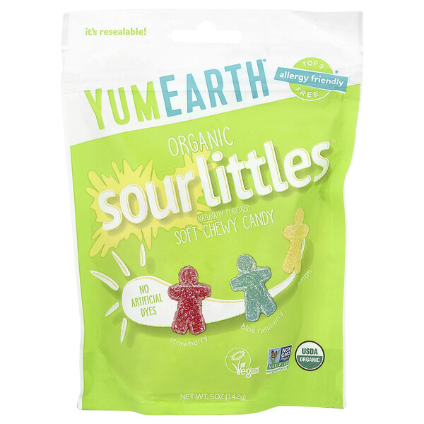 Органические мягкие конфеты Sour Littles со вкусом клубники и малины, 142 г YuMe