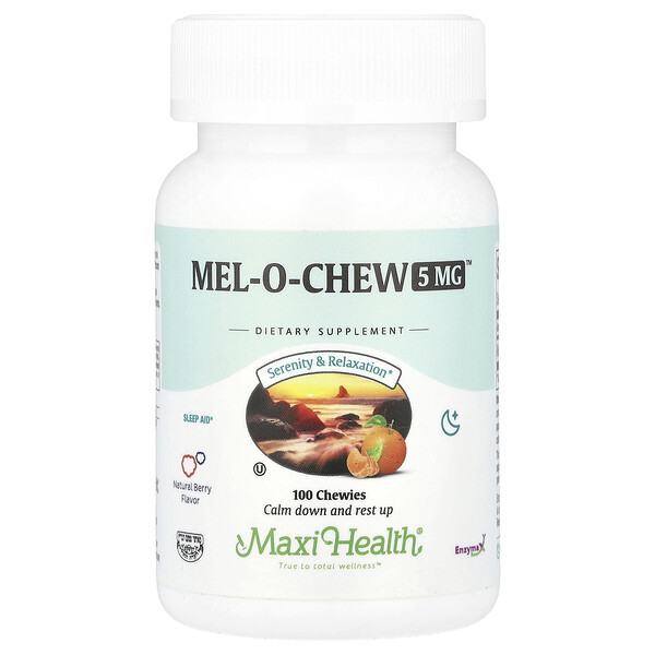 Mel-O-Chew™ 5 мг с натуральным ягодным вкусом 100 жевательных таблеток для сна Maxi Health