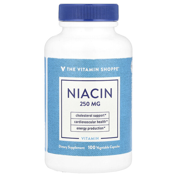 Ниацин 250 мг, 100 вегетарианских капсул - Поддержка уровня холестерина и сердечно-сосудистого здоровья The Vitamin Shoppe