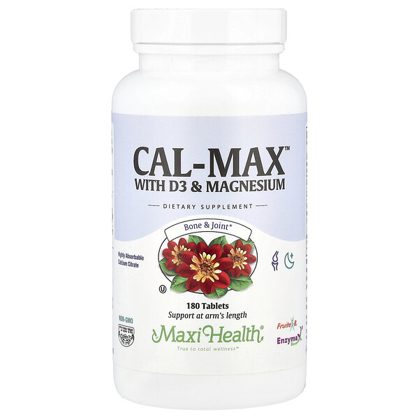 Cal-Max™ с витамином D3 и магнием, 180 таблеток для здоровья костей Maxi Health