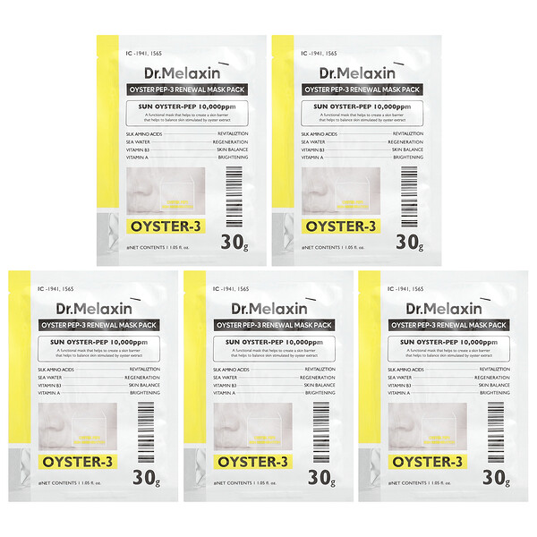 Oyster Pep-3 Renewal Beauty Mask Pack, 5 Sheets, 1.05 fl oz (30 g) Each Dr.Melaxin