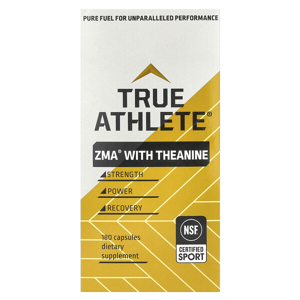 ZMA® с Теанином, 180 капсул - Укрепление, Восстановление, Сертифицированный спорт True Athlete