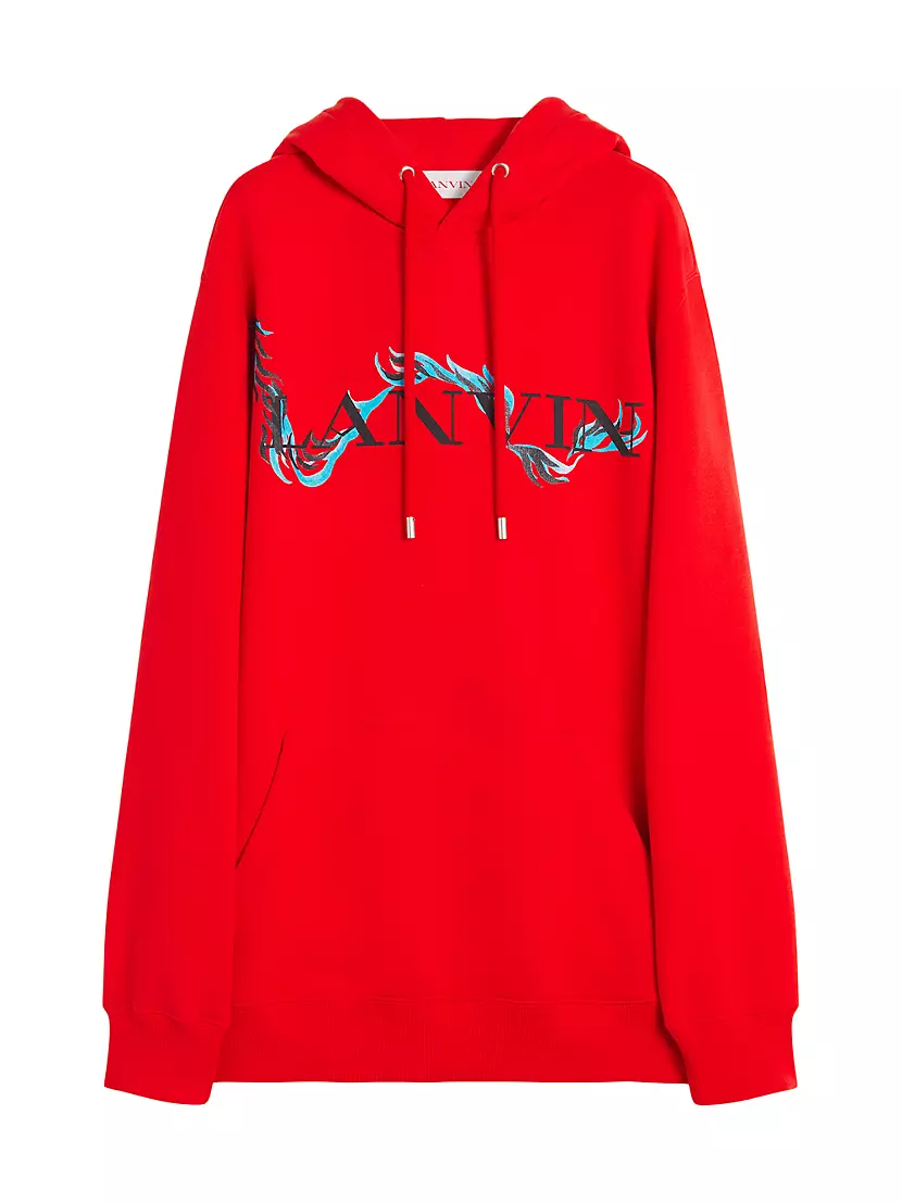 Unisex Dragon Print Loose-Fitting Hoodie Lanvin