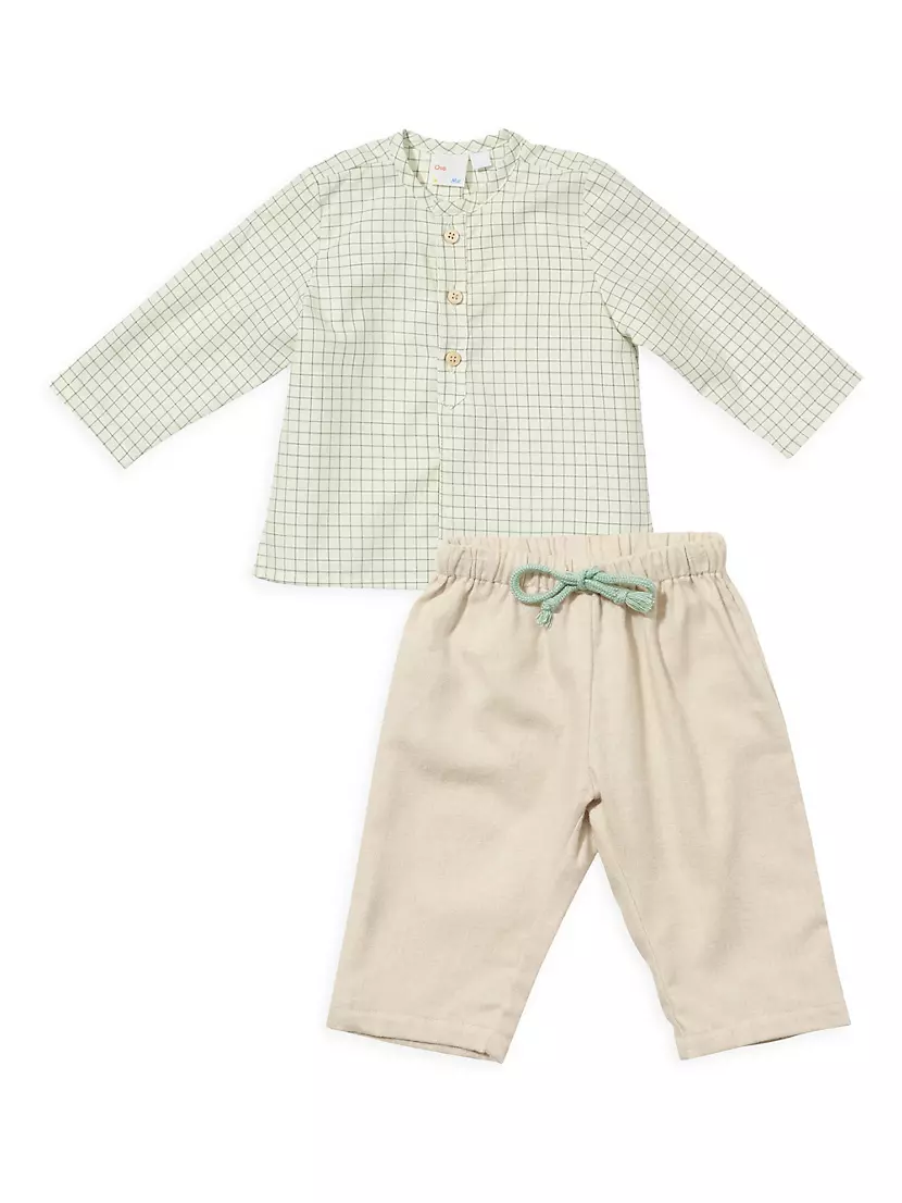 Baby's Looking Sharp Tattersall Plaid​ Henley Top &amp; Corduroy Pants Set Oso & Me