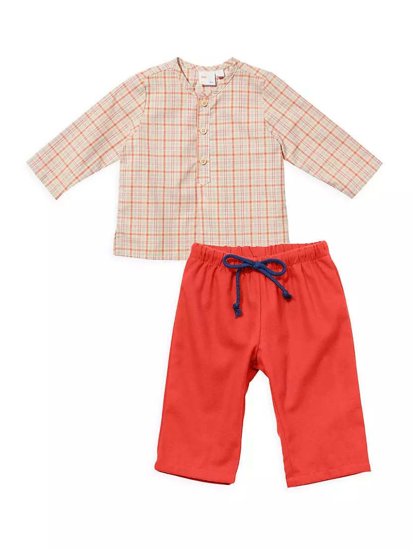 ​Baby's Looking Sharp Plaid Henley Top &amp; Corduroy Pants Set Oso & Me