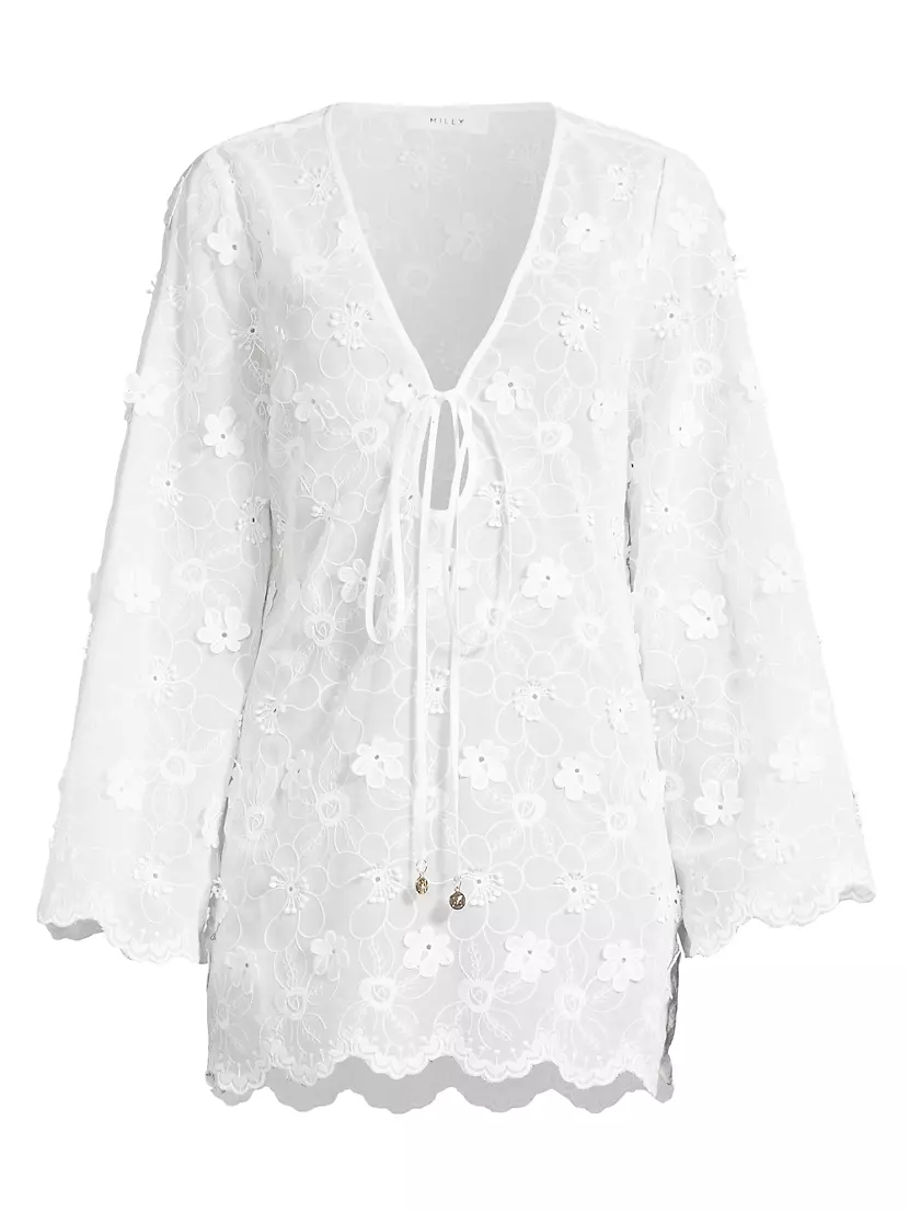 Viara Floral-Appliqué Cover-Up Milly