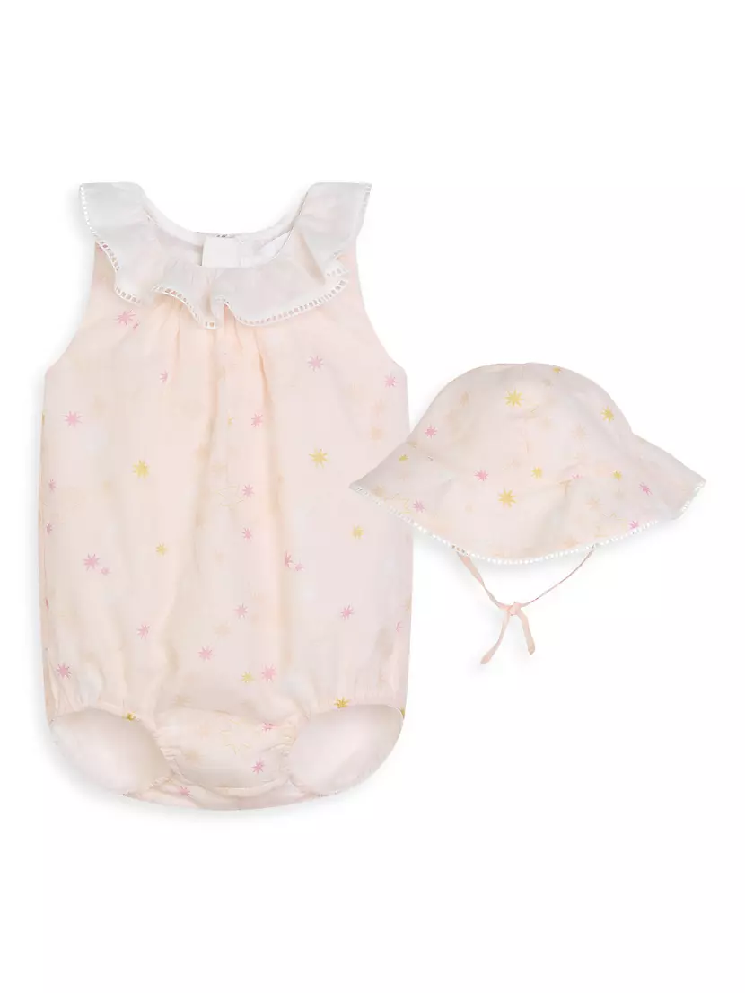 Baby Girl's 2-Piece Star Print Bubble Romper &amp; Hat Set Chloe