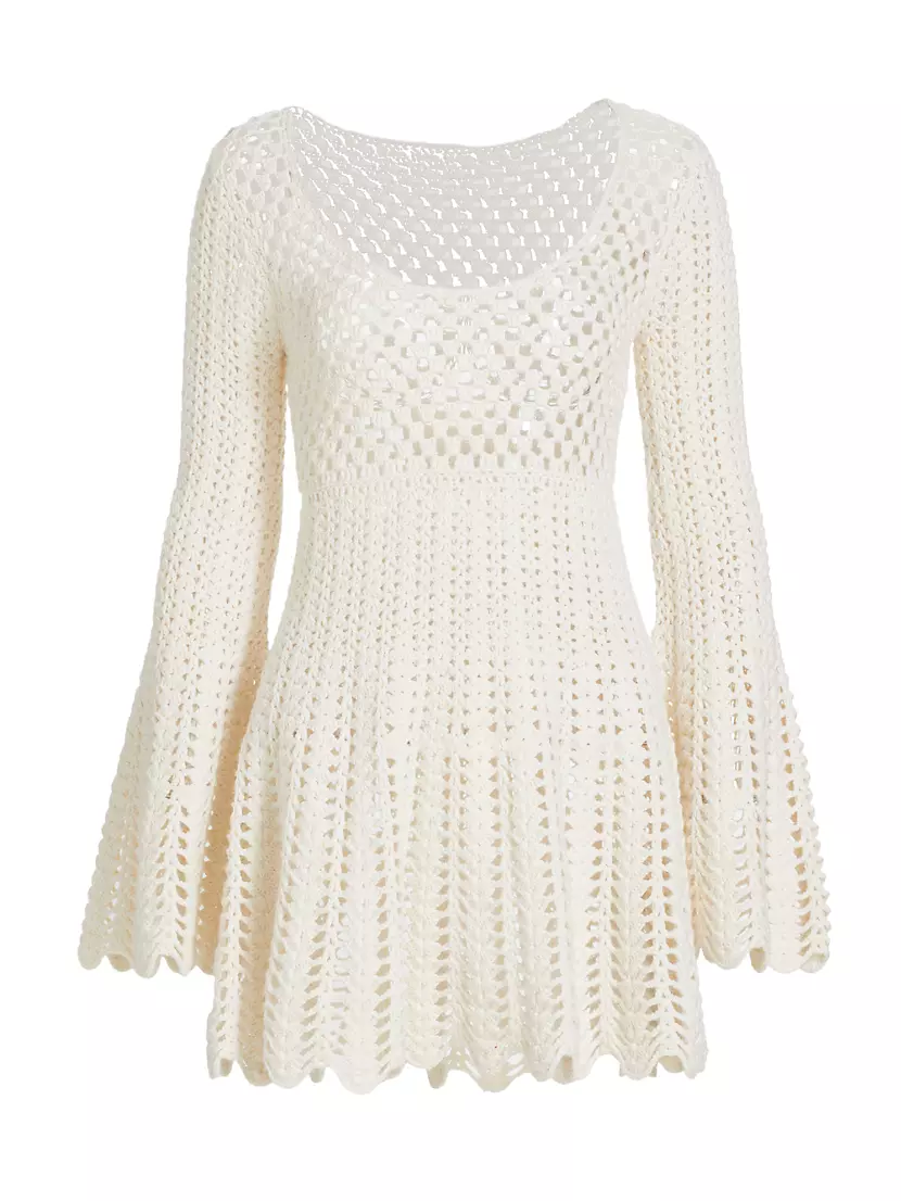 Cotton-Cashmere Crochet Bell-Sleeve Minidress Michael Kors