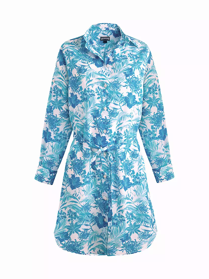 Tahiti Flowers Tie-Waist Shirtdress Vilebrequin